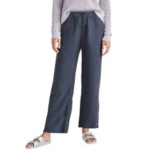 Splendid Angie Crop Wide Leg Linen Blend Pants Navy Drawstring Small